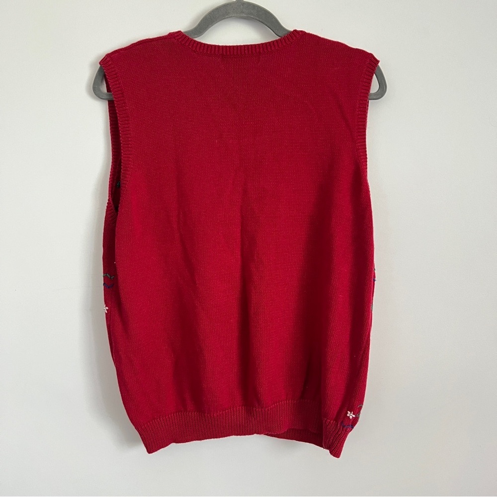 Vintage 90s Alfred Dunner Christmas Sweater Vest Scottie Dog Red Knit Size M - Picture 5 of 6